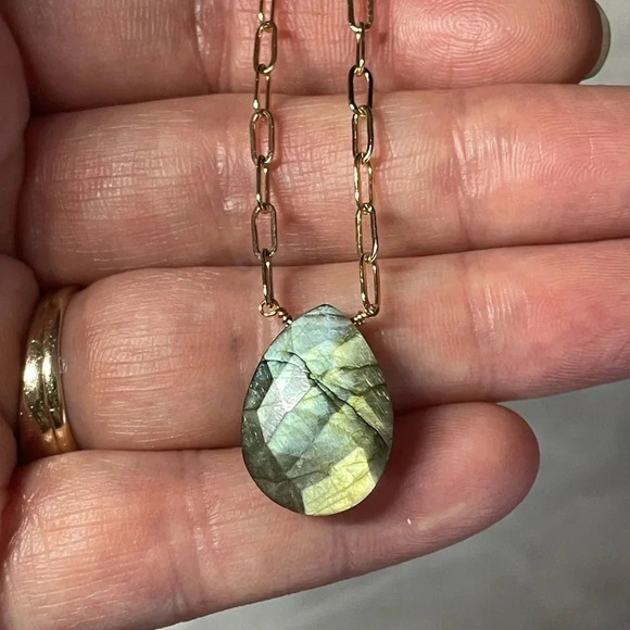 Floating Labradorite Gold Plated Paperclip Necklace - Picture 3 of 14